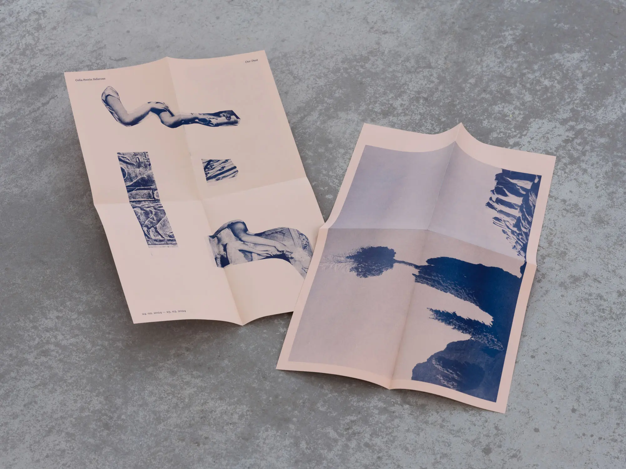 Our Dust, 2024. Affiche pliée en édition limitée, 100 exemplaires numérotés et signés, impression riso, Patel Brown Editions, 2024 / Limited edition foldout, 100 copies numbered and signed, riso printed, Patel Brown Editions, 2024. Documentation : Darren Rigo